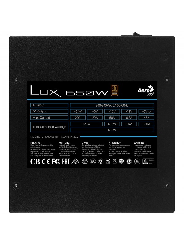 Aerocool LUX 650W unidad de fuente de alimentación 20+4 pin ATX ATX Negro