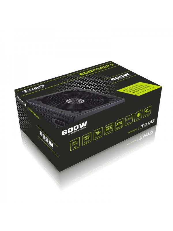 TooQ FUENTE ATX 600W PFC, COOLER 14CM SILENCIOSO, CAJA RETAIL, COLOR NEGRO