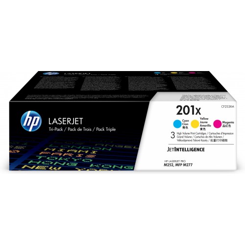 HP Pachet cu 3 cartuşe de toner LaserJet originale de capacitate extinsă 201X Cyan Magenta Galben 3 pieza(s) Original Cian,