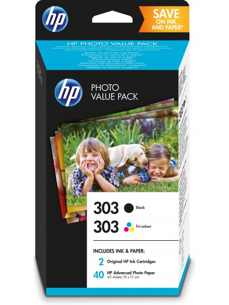 HP Paquete de ahorro 303 negro tricolor con 40 hojas 10 x 15 cm