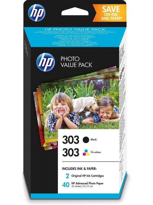 HP Paquete de ahorro 303 negro tricolor con 40 hojas 10 x 15 cm